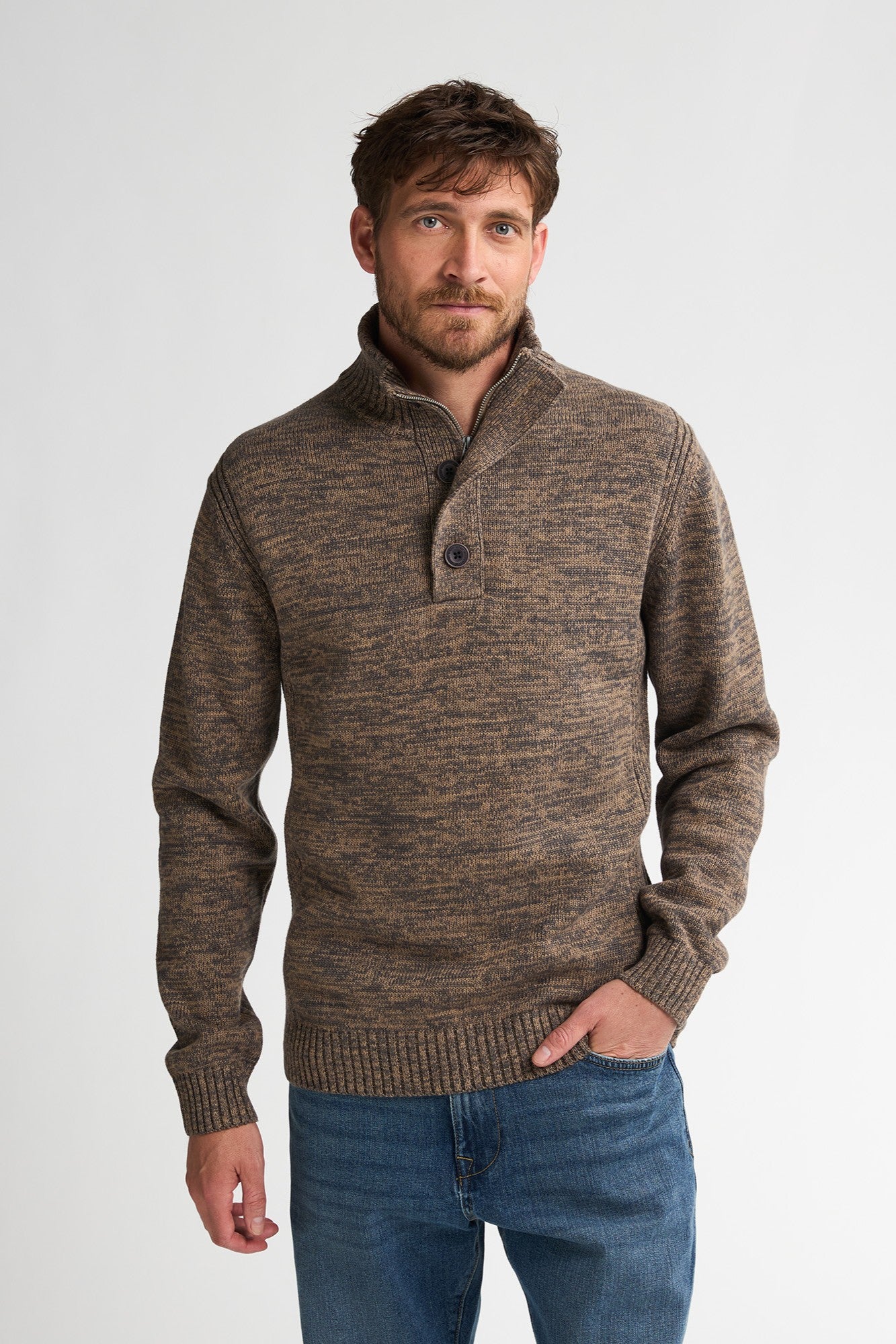 Knitwear Zip & Buttons Oak