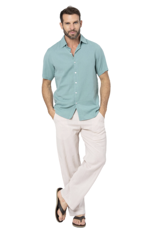 Linen Shirt SS - Light Teal