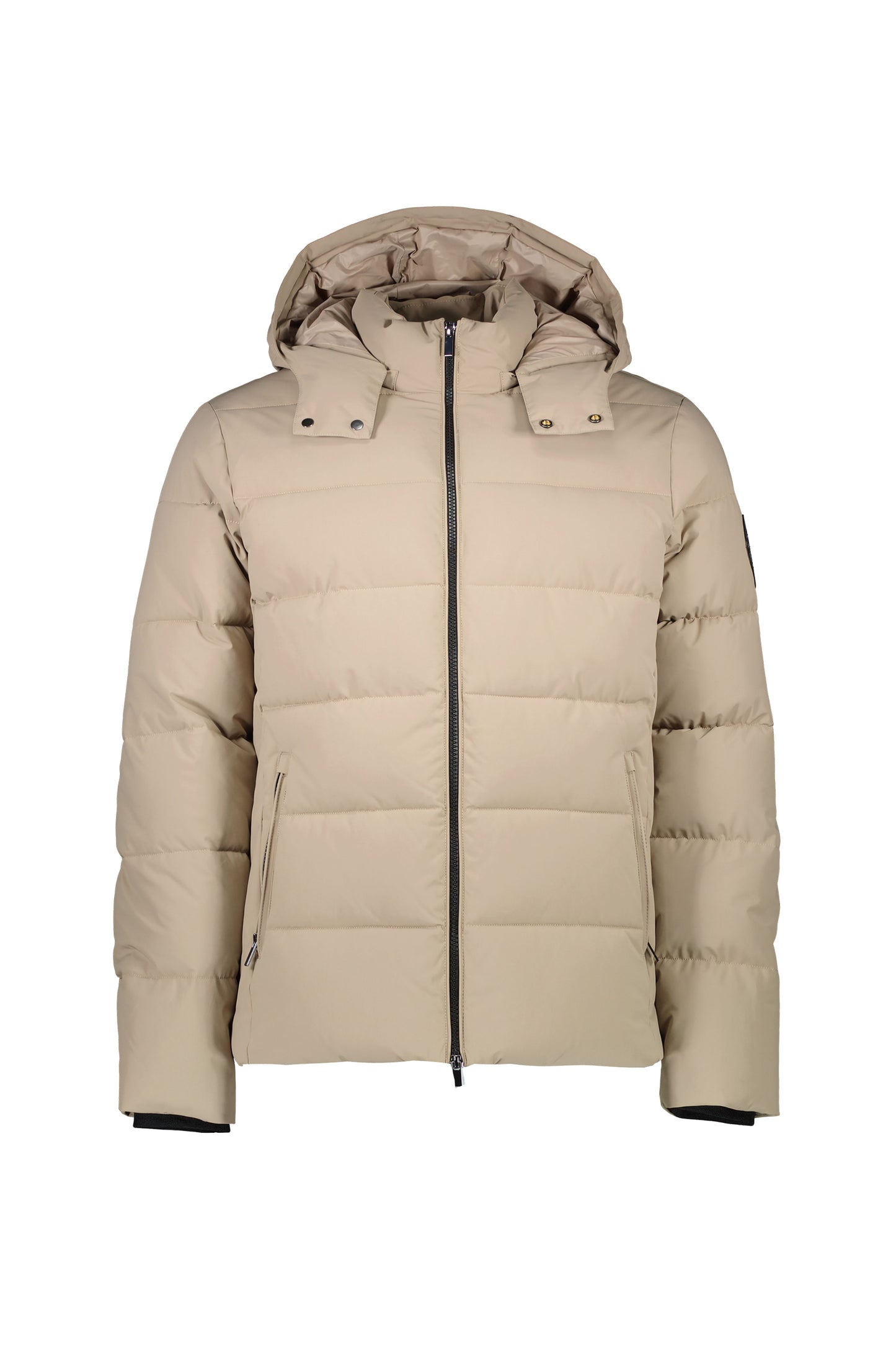 Ontdek de Jacket Bergamo van Cars Jeans: een stijlvolle en functionele jas met een verstelbare capuchon, ritszakken en uitstekende bescherming tegen wind en kou. Licht, zand kluer. Front.